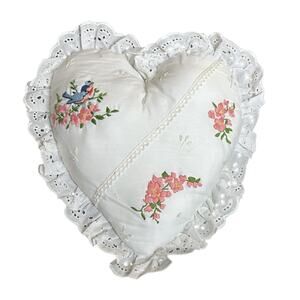 Vintage Pillow Heart Shape Lace Cottagecore Home Decor 13"x13" English Cottage